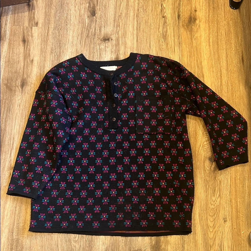 Black and Pink Patterned Long Sleeve Top